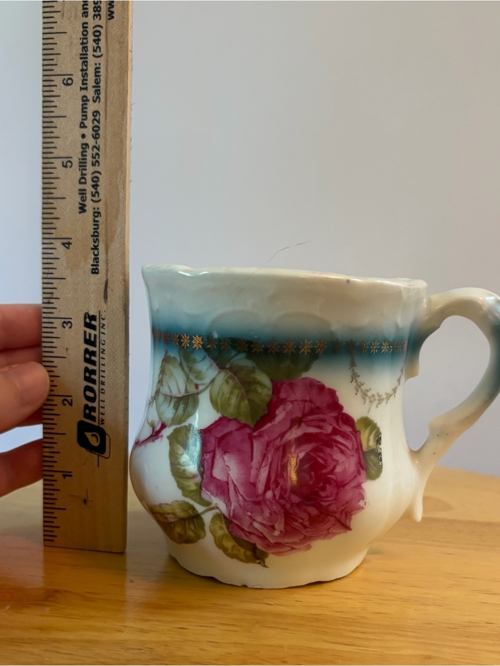 Antique porcelain Rose Accent Shaving Mug in Pink and Green